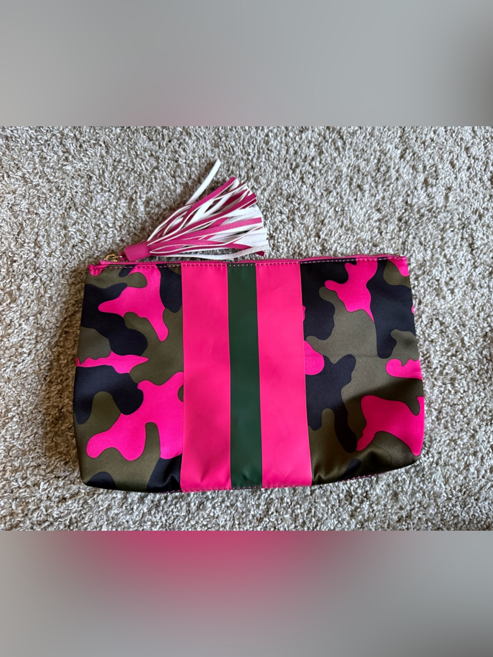 Hot Pink Camo Stripe Wristlet Cosmetic Pouch with Tassel